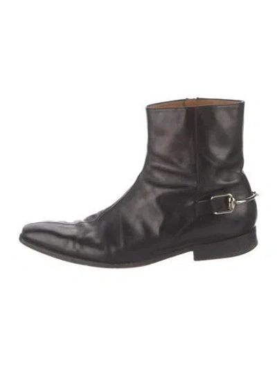 Pre-owned Gucci Leather Chain-link Accents Boots In Black