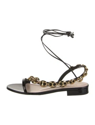 Pre-owned Gucci Leather Chain-link Accents Gladiator Sandals W/ Tags In Black
