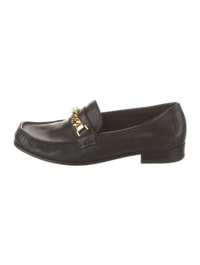 Pre-owned Gucci Leather Chain-link Accents Loafers In Black