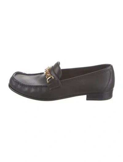 Pre-owned Gucci Leather Chain-link Accents Loafers In Black