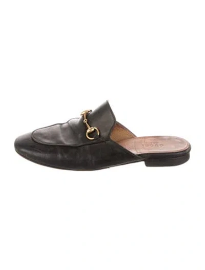 Pre-owned Gucci Leather Chain-link Accents Mules In Black