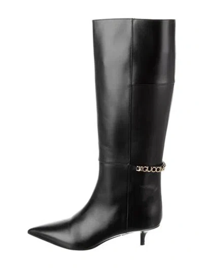Pre-owned Gucci Leather Chain-link Accents Riding Boots In Black
