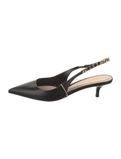 Pre-owned Gucci Leather Chain-link Accents Slingback Pumps In Black