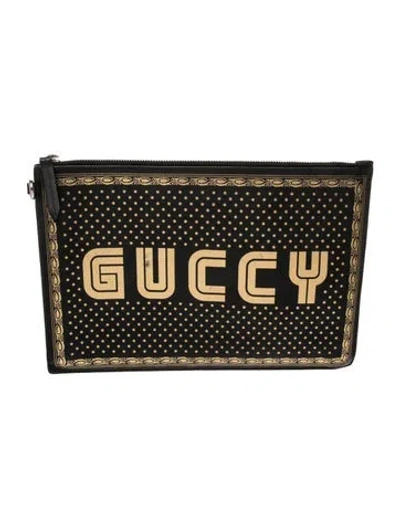 Pre-owned Gucci Leather Clutch In Black