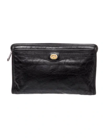 Pre-owned Gucci Leather Clutch In Black