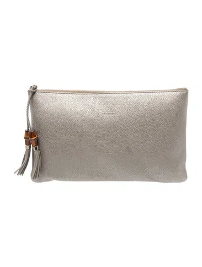 Pre-owned Gucci Leather Clutch In Gray