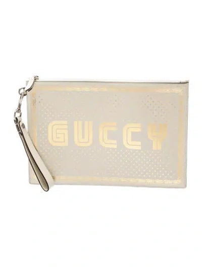 Pre-owned Gucci Leather Clutch In Neutrals