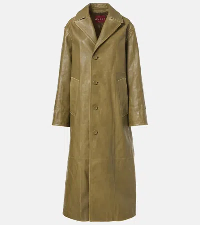 Gucci Leather Coat In Green