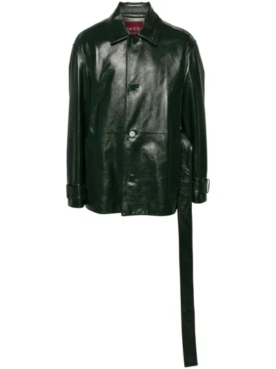 Gucci Leather Coat In Green