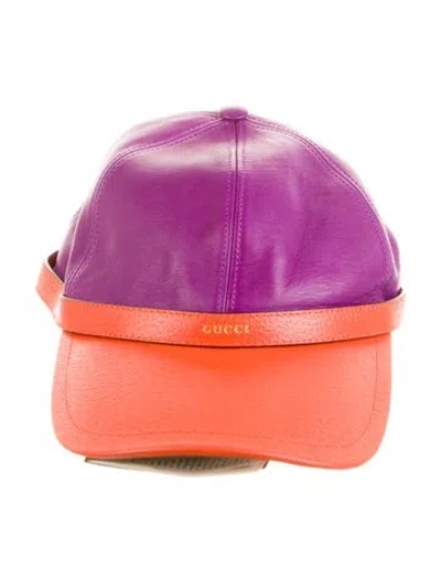 Pre-owned Gucci Leather Color Block Baseball Hat In Purple