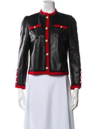 Pre-owned Gucci Leather Colorblock Pattern Biker Jacket In Black