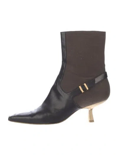 Pre-owned Gucci Leather Colorblock Pattern Boots In Black