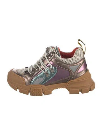 Pre-owned Gucci Leather Colorblock Pattern Chunky Sneakers In Brown