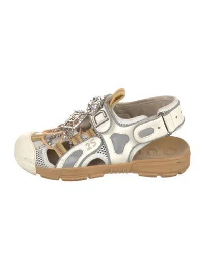 Pre-owned Gucci Leather Colorblock Pattern Gladiator Sandals In White