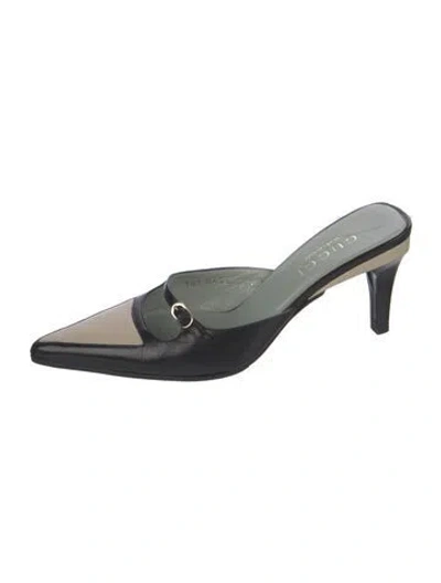 Pre-owned Gucci Leather Colorblock Pattern Mules In Black