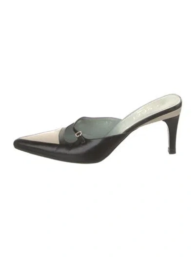 Pre-owned Gucci Leather Colorblock Pattern Mules In Black