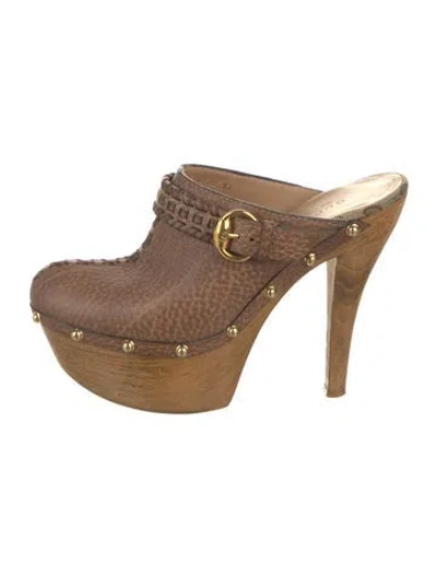 Pre-owned Gucci Leather Colorblock Pattern Mules In Brown