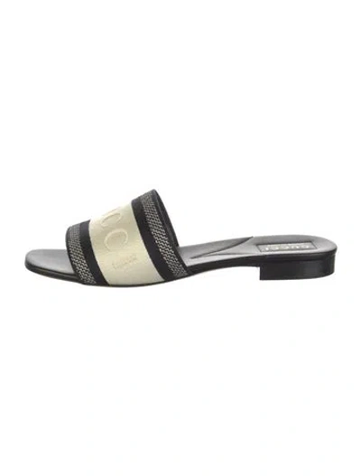 Pre-owned Gucci Leather Colorblock Pattern Slides In Black