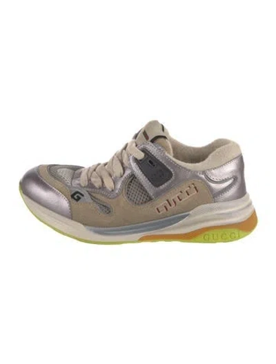 Pre-owned Gucci Leather Colorblock Pattern Sneakers In Gray