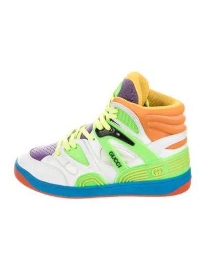 Pre-owned Gucci Leather Colorblock Pattern Sneakers In White