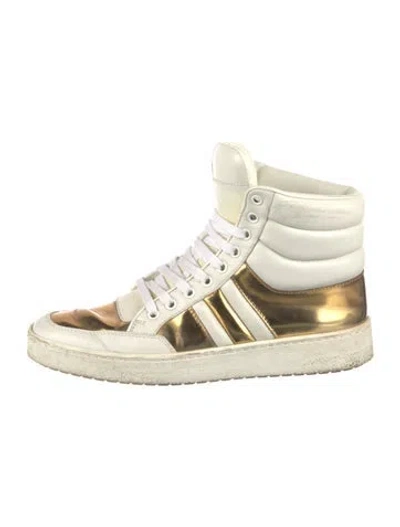Pre-owned Gucci Leather Colorblock Pattern Wedge Sneakers In White