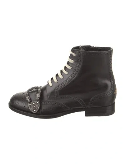 Pre-owned Gucci Leather Combat Boots In Black