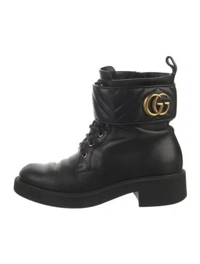 Pre-owned Gucci Leather Combat Boots In Black