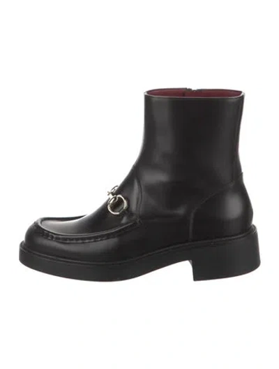 Pre-owned Gucci Leather Combat Boots In Black