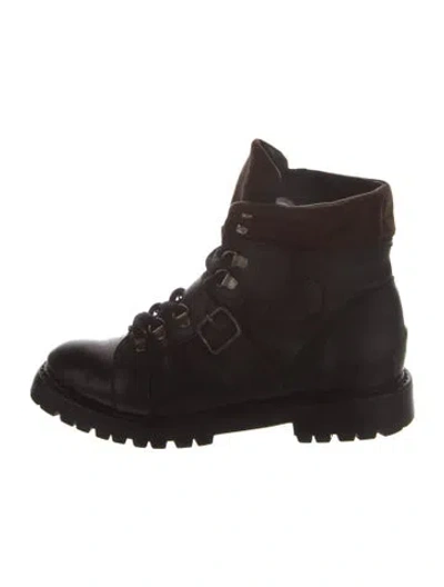Pre-owned Gucci Leather Combat Boots In Black