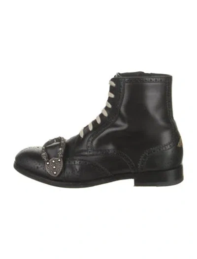 Pre-owned Gucci Leather Combat Boots In Black