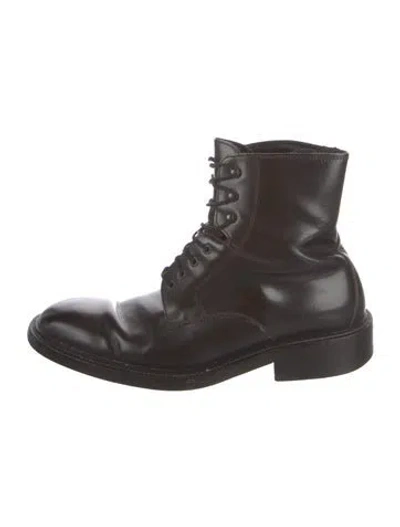 Pre-owned Gucci Leather Combat Boots In Brown