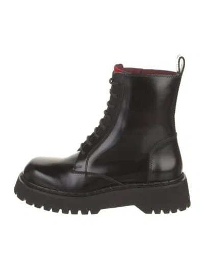 Pre-owned Gucci Leather Combat Boots W/ Tags In Black
