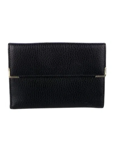 Pre-owned Gucci Leather Compact Wallet In Black