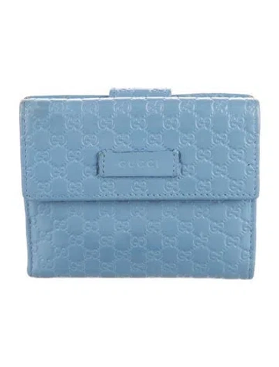 Pre-owned Gucci Leather Compact Wallet In Blue