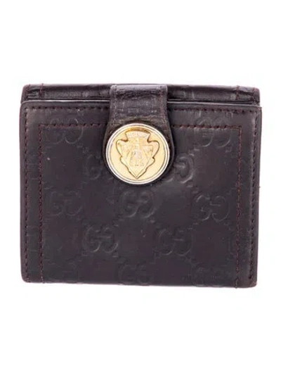 Pre-owned Gucci Leather Compact Wallet In Brown