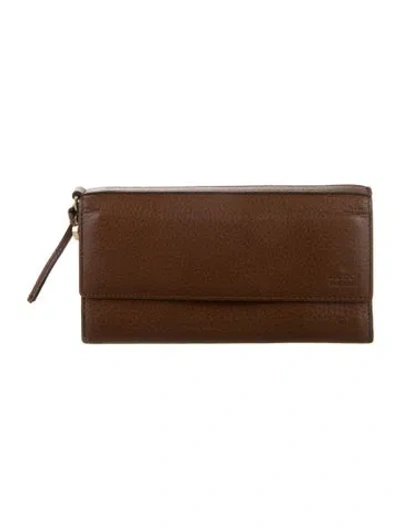 Pre-owned Gucci Leather Compact Wallet In Brown