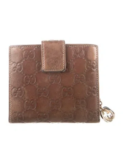 Pre-owned Gucci Leather Compact Wallet In Brown