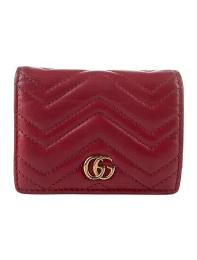 Pre-owned Gucci Leather Compact Wallet In Red