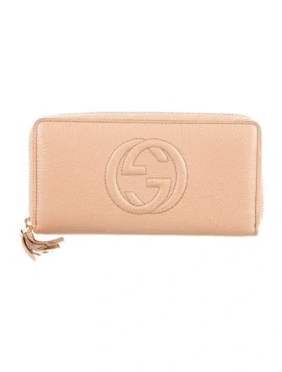 Pre-owned Gucci Leather Continental Wallet In Neutral