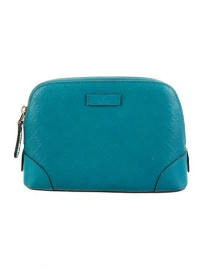 Pre-owned Gucci Leather Cosmetic Bag In Blue
