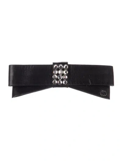 Pre-owned Gucci Leather Crystal Embellished Hair Clip In Black