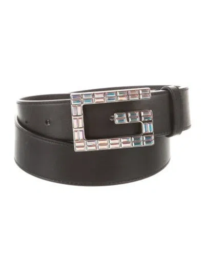Pre-owned Gucci Leather Crystal Embellishments Belt In Black