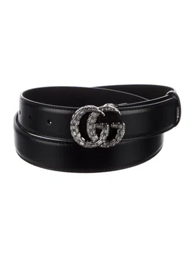 Pre-owned Gucci Leather Crystal Embellishments Belt W/ Tags In Black