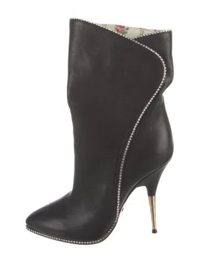 Pre-owned Gucci Leather Crystal Embellishments Boots In Black