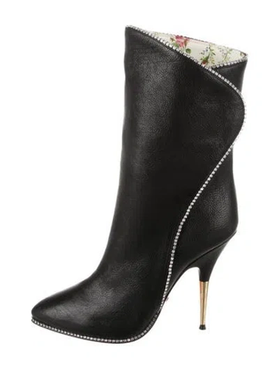 Pre-owned Gucci Leather Crystal Embellishments Boots In Black