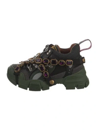 Pre-owned Gucci Leather Crystal Embellishments Chunky Sneakers In Multi