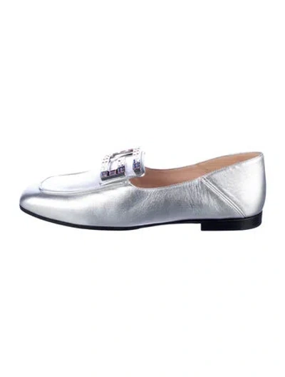 Pre-owned Gucci Leather Crystal Embellishments Flats In Silver