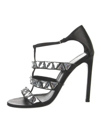 Pre-owned Gucci Leather Crystal Embellishments Gladiator Sandals In Black