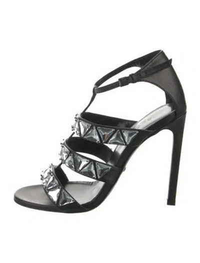 Pre-owned Gucci Leather Crystal Embellishments Gladiator Sandals In Black