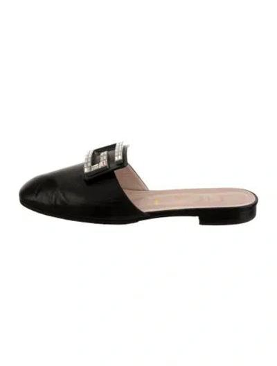 Pre-owned Gucci Leather Crystal Embellishments Mules In Black